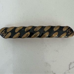 Vintage Chanel Logo Resin Hair Clip- black and gold
